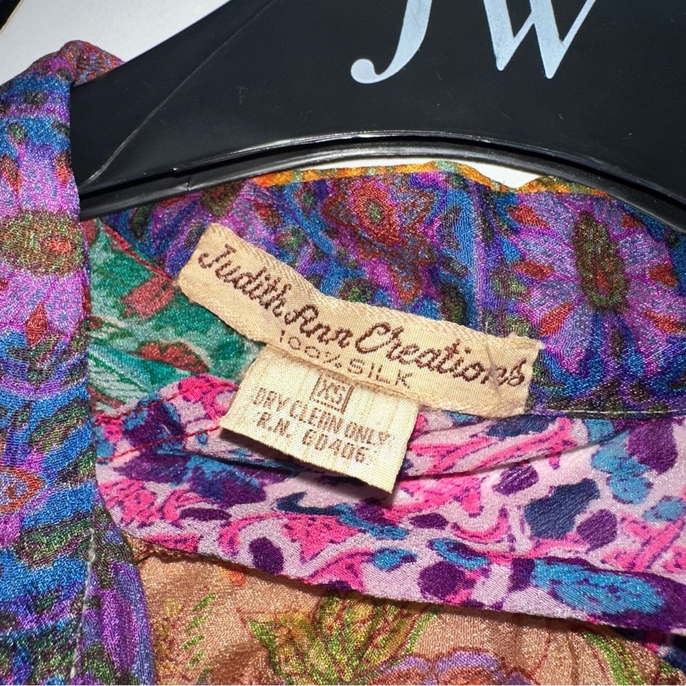 100% Silk Bohemian Patchwork Button Down Shirt - Picture 3 of 3